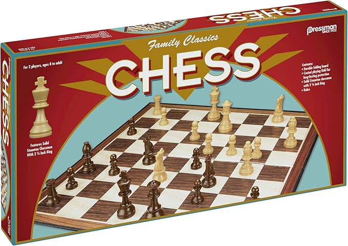 Family Classics Chess by Pressman - with Folding Board and Full Size Chess Pieces