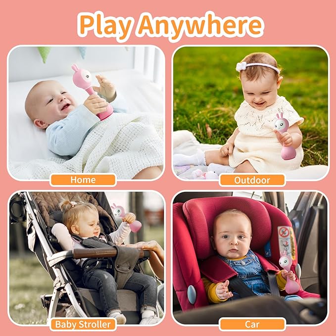 alilo Smarty Bunny Baby Rattle Musical Light Up Toys, Infants Newborns Baby Toys 0-3-6-12-18-24 Months,1 Year Old Boy Girl Easter Gifts, 4 Music Modes and Color Recognition Function with 9 Color Card