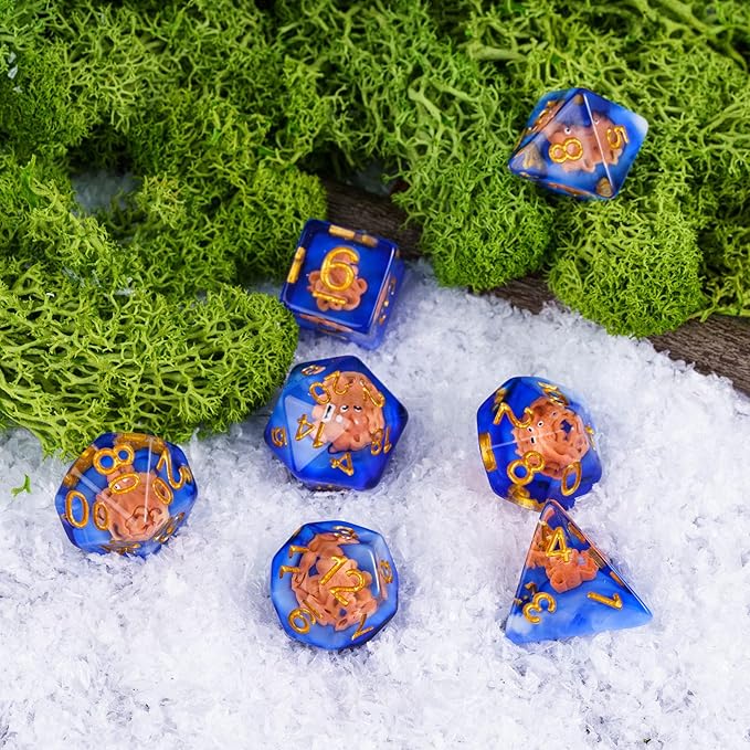 UDIXI 7PCS Resin DND Dice Set, Blue D&D Dice Set Filled with Octopus for RPG Dungeons and Dragons Role Palying Games and Other Tabletop Games, d and d,