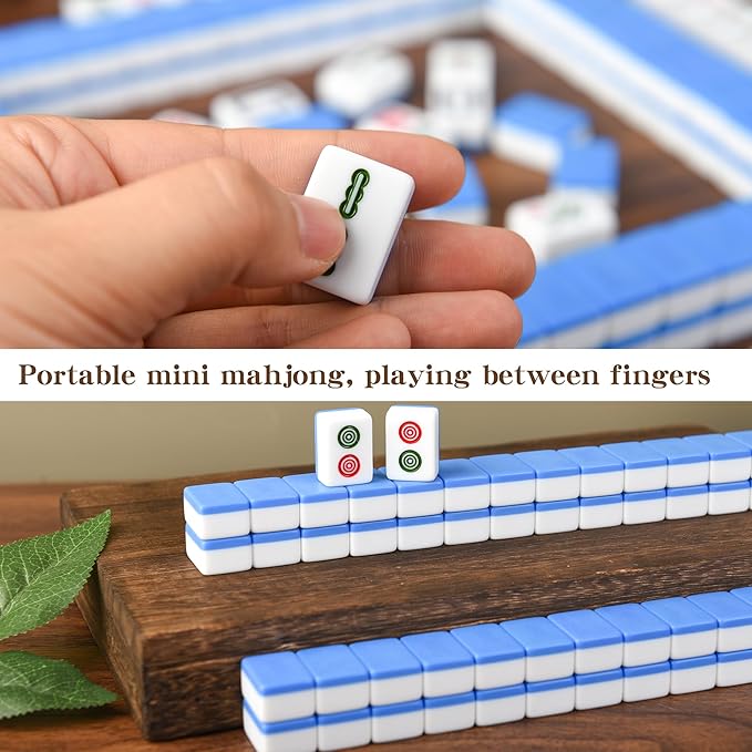 Traditional Mini Chinese Mahjong Game Set 144 Tiles, with Portable Handbag, Tile Size - 2.4 * 1.5 * 1.1 cm (1.0 * 0.6 * 0.5 inches)(中国蓝色麻将)