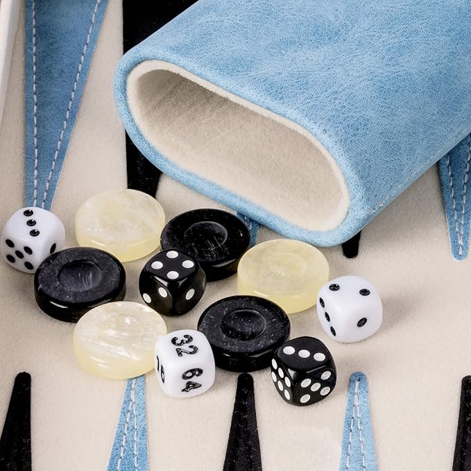 Backgammon Sets for Adults, Classic Board Game with Folding Leather Backgammon Case, Portable Travel Backgammon Game Set (Blue)