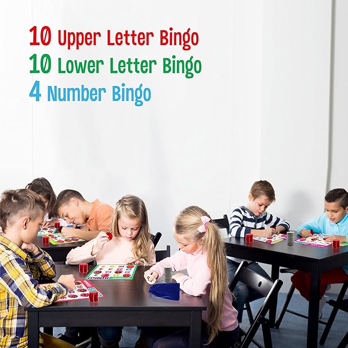 SpriteGru Alphabet Bingo Game, Uppercase/Lowercase/Number Bingo Game ABC and 123 Bingo Board Game for Kindergarten and Preschool Kids 4-8, Perfect for Classroom & at Home