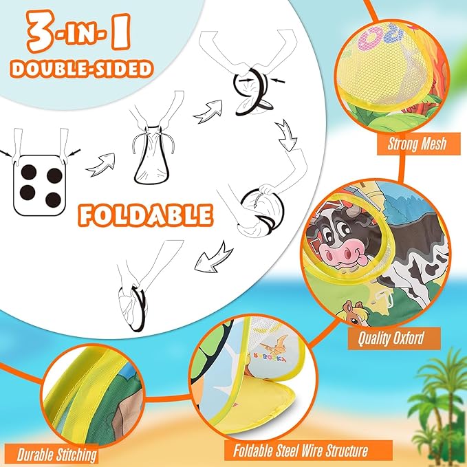 3-in-1 Farm Animals Bean Bags Toss Axes Throwing Sticky Balls Game for Kids 2 3 4 5 Years Old Toddlers Indoor Outdoor Sports Toys Gifts for Boys Birthday Valentines Easter Christmas Stocking Stuffer