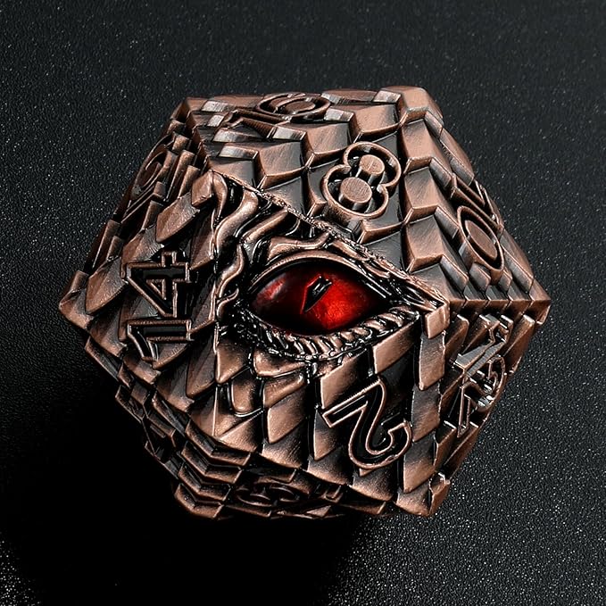 Dragon Eye Scale DND Metal Dice,33mm 20 Sided Giant D20, Large Polyhedral Dice, D&D Metal Dice Set for Dungeons and Dragons, RPG, MTG & Tabletop Games(Golden with Red Eye)