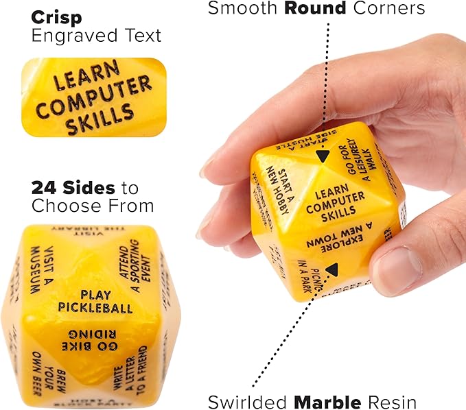 Retirement Dice - Fun Gift for Men and Women Retirement Ideas 2"x2"x2" Decision Dice in Yellow