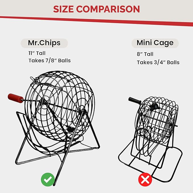 MR CHIPS 11" (Inch) Tall Professional Bingo Set with Steel Cage, Everlasting 7/8” Balls, Master Board for Balls - Mysterious Black Color