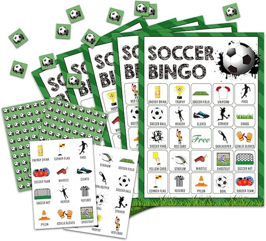 Soccer Bingo Card Game, Soccer Bingo Game for Adults, Sports Party Supplies, Favors, Soccer Party Decorations, Gift – 24 Players Bingo Game, C05