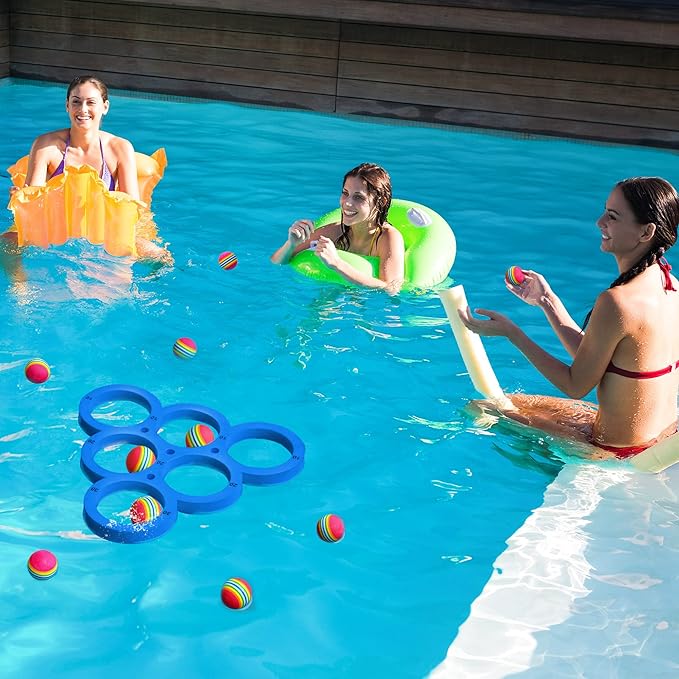 Hiboom Pool Game with Score, Combo Foam Pool Floats with 10 Colorful Tossing Balls, Toss Game Swimming Party Toys Accessories for Family Par, Dive Rings(Triangle)