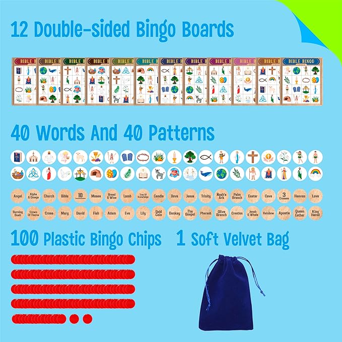 SpriteGru Bible Bingo Game, Multiple Players Bingo Game for Christian, Bible School Kids Christian Sunday Church