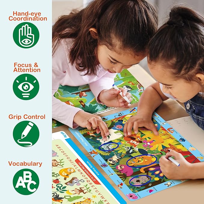 BenBen Preschool Learning Activities, 28 Pages, Search and Find Books, Travel Game for Road Trip, Kindergarten Educational Toys, Birthday Gift for Kids Toddlers Ages 3 4 5 6
