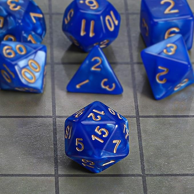 CiaraQ DND Polyhedral Dice Set with a Black Dice Bag for D&D RPG MTG Role Playing Table Games(Navy Blue)
