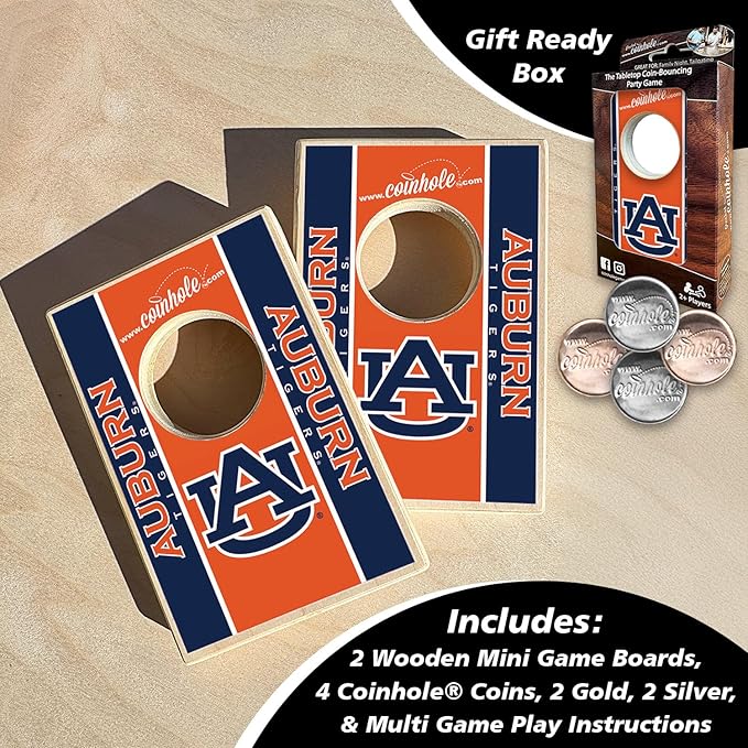 Tabletop Cornhole Game Set | Officially Licensed College Mini Football Cornhole Board Game | Includes Coins