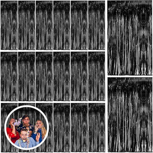 20 Pack Black Party Streamers Backdrop Tinsel Foil Fringe Curtains Halloween Party Decorations Birthday Wednesday Twilight Party Decorations Graduation Wizard Party Supplies