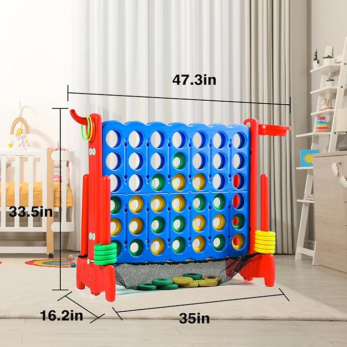 Giant 4 Row Game with Carrying Bag and Mesh Fabric .Giant 4-to-Score Game Set Suitable for Indoor and Outdoor Holiday Parties and Family Gatherings.（red）