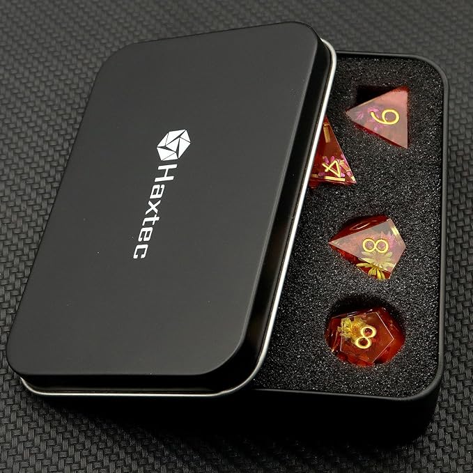 Haxtec DND Dice Set Sharp Edge Resin Dice Set with Dice Case, Flower D and D Dice, Polyhedral D&D Dice Set for Dungeons and Dragons TTRPGs DND Gift