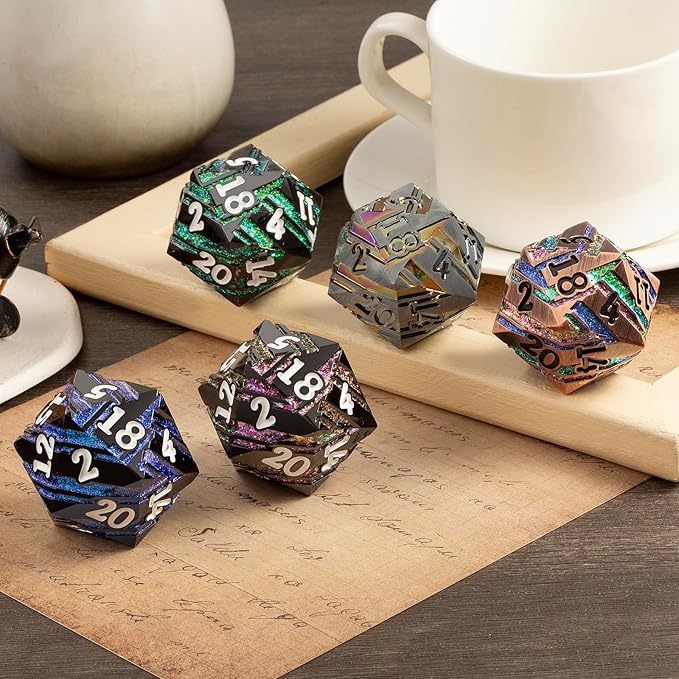 Large D20 Metal DND Dice DNDND 33mm Metal Dice with Gorgeous Gift Box for Dungeons and Dragons (Blue Stripe)