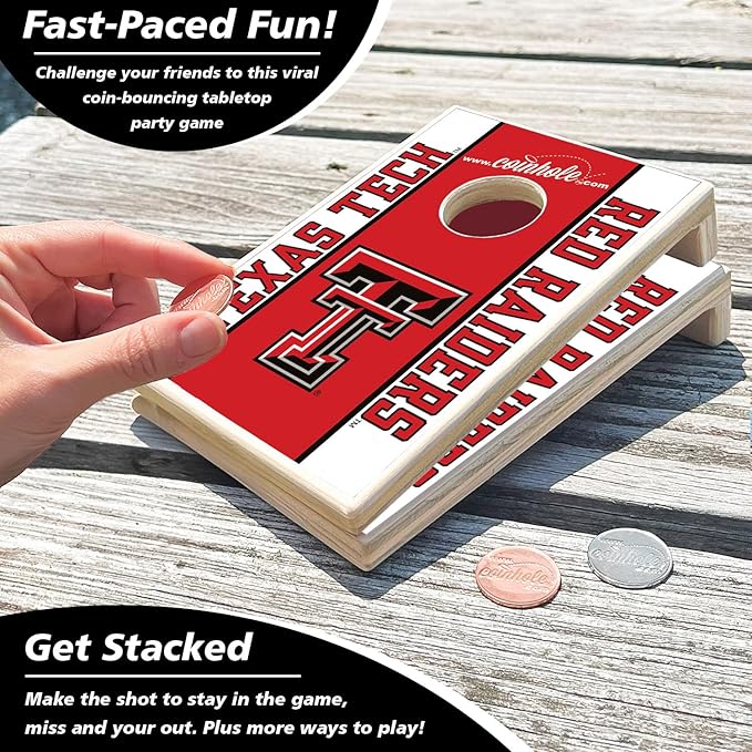 Tabletop Cornhole Game Set | Officially Licensed College Mini Football Cornhole Board Game | Includes Coins