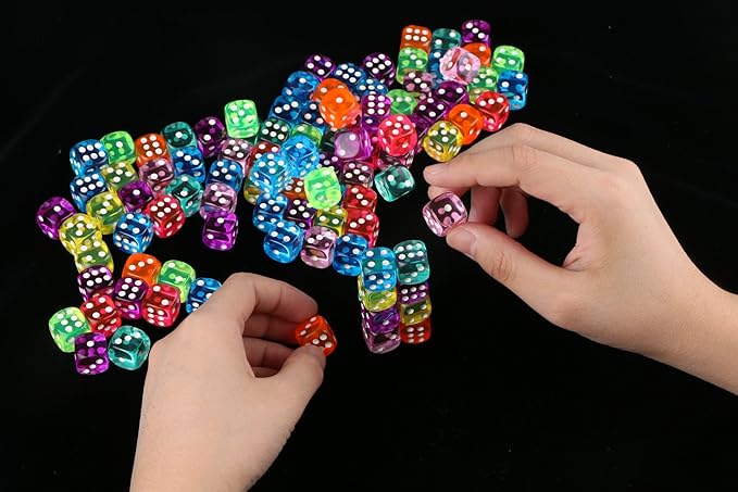 100 Pcs 6-Sided Games Dice Set, Translucent Colors Dices 14 mm Round Corner Dice for Playing Games, Acrylic Bulk Dice for Board Games, Dice Games, Party Favors Gifts
