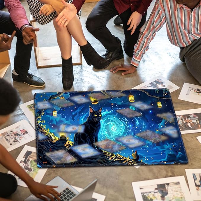 for MTG Playmat for Trading Card Games, Non-Slip Rubber Smooth Surface with Stitched Edges, Durable Desk Pad for Card Games, Custom Playmat Anime Playmat, A Mysterious and Stealthy Feline