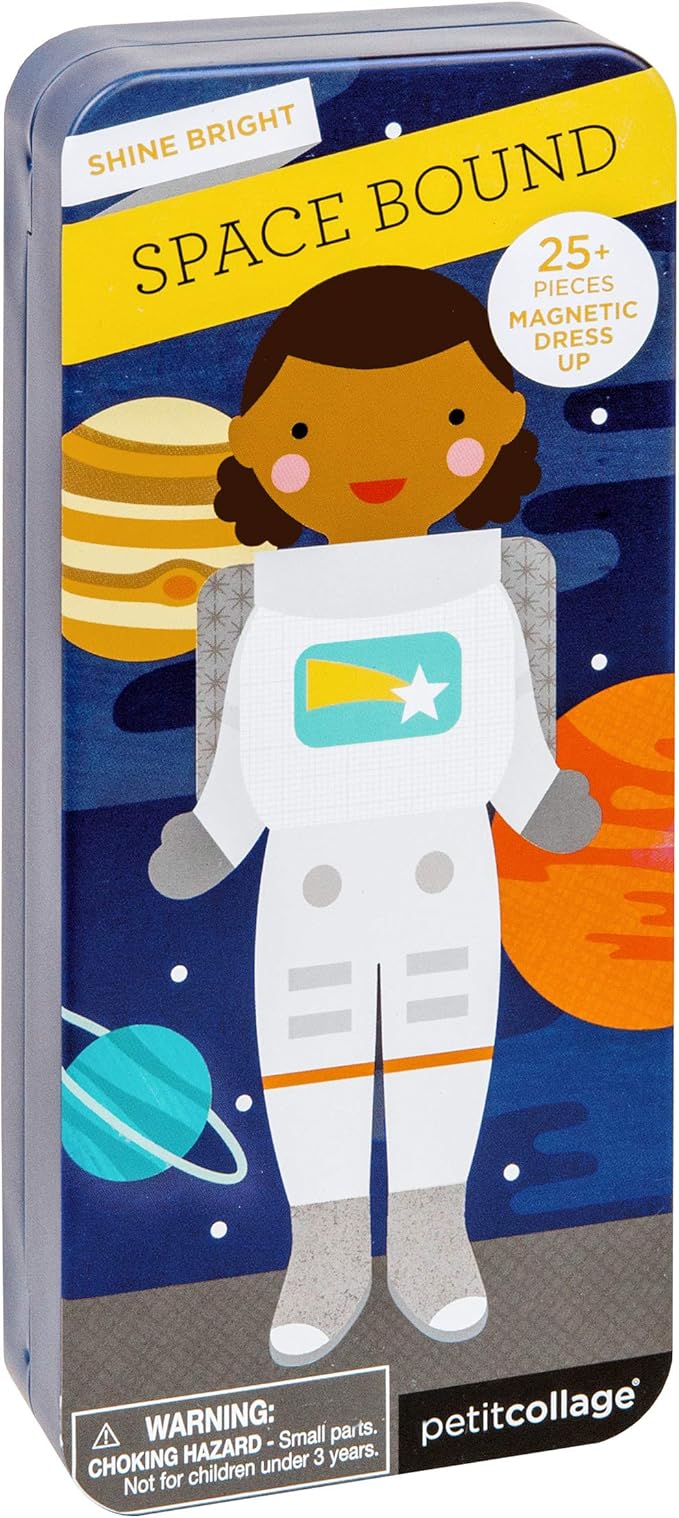Petit Collage Space Bound Dress Up - Magnetic Game Board with Mix & Match Pieces, Ideal for Ages 3+, Includes 2 Scenes & 25 Creative Pieces