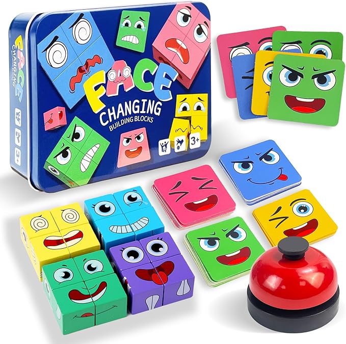 Wooden Face Changing Magic Cube Game, Montessori Puzzle Game for Kids Educational Face Changing Cubes