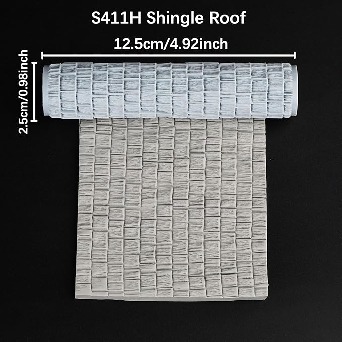 High Detail Texture Roller - Perfect for Clay, Foam, and Polymer Clay Modeling, Tabletop Game Terrain Building, and Role-Playing Games S411-H Shingle Roof