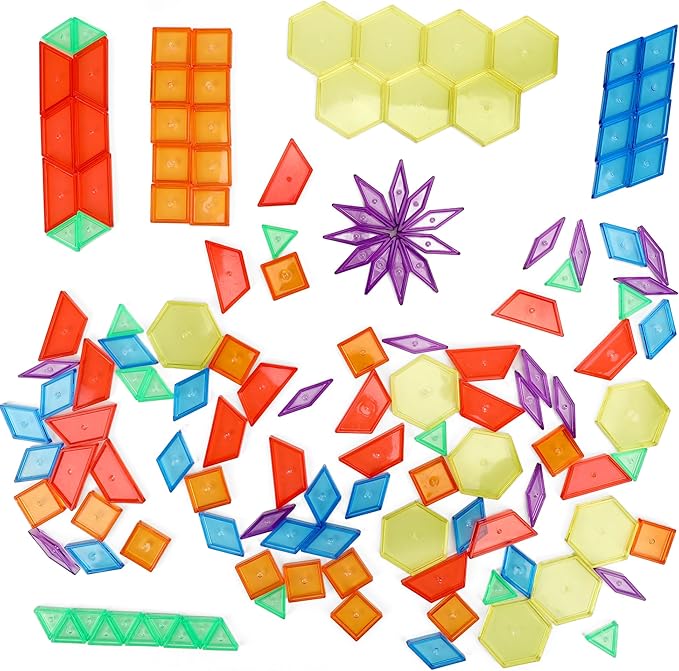 140 Pcs Transparent Pattern Blocks Set for Light Table, Geometric Shapes Blocks, Math Manipulative for Shape Recognition, Light Table Accessories and Manipulatives