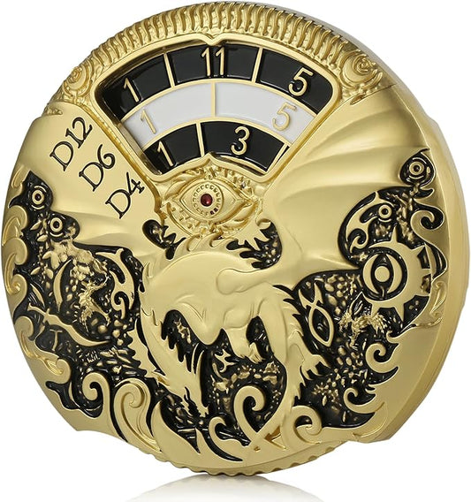 Dragon Roulette Spinner Dice DNDND 7-in-1 Fidget Spinner Metal DND Dice Set with Luxurious Gift Box for Dungeons and Dragon and Tabletop Game (Gold with Black)