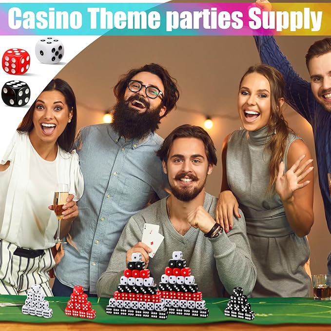 Poen 150 Packs Standard Game Dices Bulk 16mm Acrylic Casino Dice D6 for Board Activities, Birthday Party Supply(Black, Red, White,Round Corner)