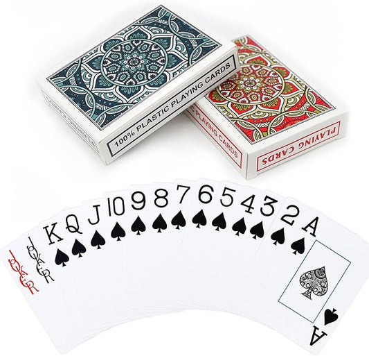Waterproof Playing Cards,Plastic Playing Cards,Deck of Cards 2 Pack,Large Print Playing Card for Adults Seniors,Poker Cards Game Suitable for Party Pool Beach Travel(Lake Blue/Red)