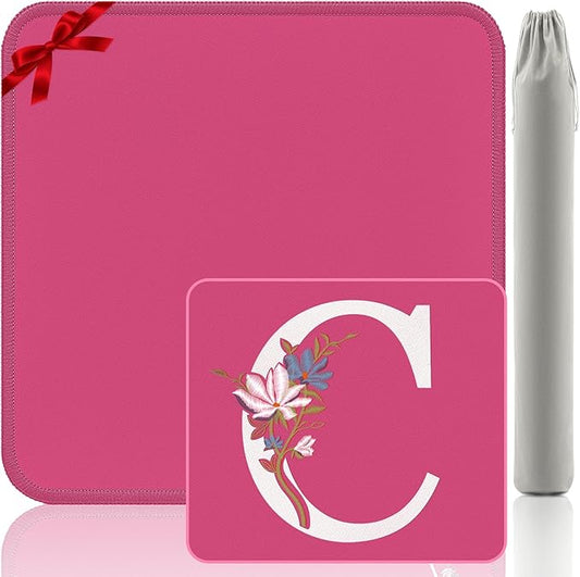 Mahjong Mat | Neoprene Anti-Slip Noise Reduction, Simple Design & Embroidery | 32.4x32.4 Inch Pink | Perfect for Mahjong, Board Games & Tile Games | Elegant Gift(Custom C Letter)