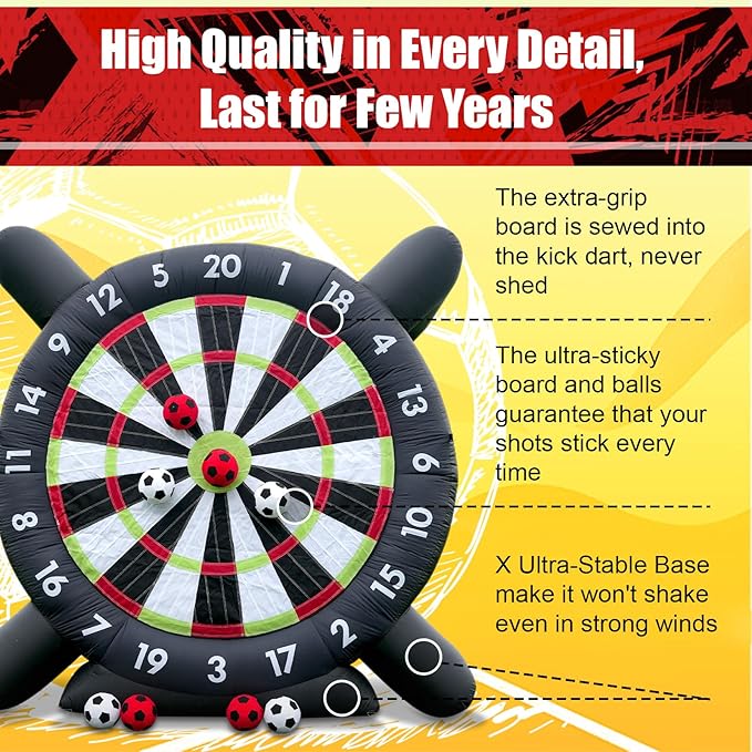 10FT Inflatable Soccer Dart Board for Adults Family, Giant Inflatable Games Inflatable Soccer Field Outdoor Games with 8pcs Soccers Balls, Blower, Lawn Kick Darts for Backyard, Commercial Quality