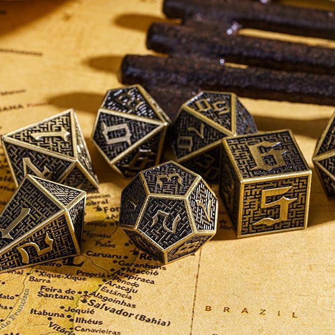 UDIXI Metal Polyhedral Dice Set D&D, 7PCS Metal DND Dice Set RPG Die Bronze for Dungeons and Dragons Role Playing Games