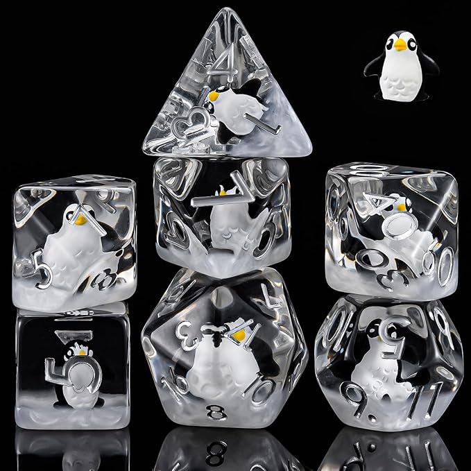 Penguin Resin D&D Dice Set, 7-Piece Polyhedral Dice (D4, D6, D8, D10, D12, D20, D%) Dungeons and Dragons Dice Set