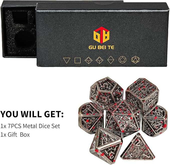 Metal DND Dice Set,Colorful Dragon Scales DND Dice 7-pcs Metal Polyhedral Dice Set for Dungeons and Dragons RPG MTG Table Games(Drop of Blood)