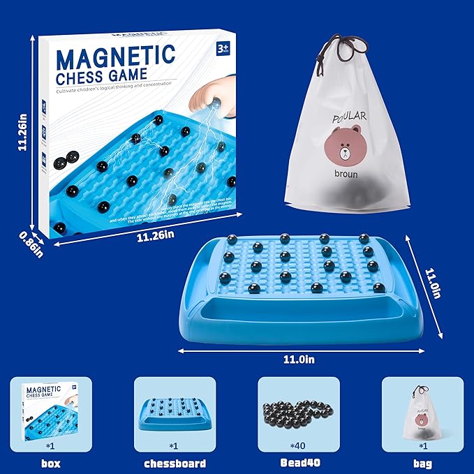 Magnetic Game Chess, Magnet Chess Fun Family Games for Kids and Adults,Magnet Chess Game with 40Pcs Magnetic Stones,Table Top Magnetic Board Game,2-4 Players