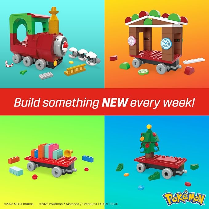 MEGA Pokemon Action Figure Building Toys, Holiday Train with 373 Pieces, 4 Poseable Characters, Toy Idea for Kids