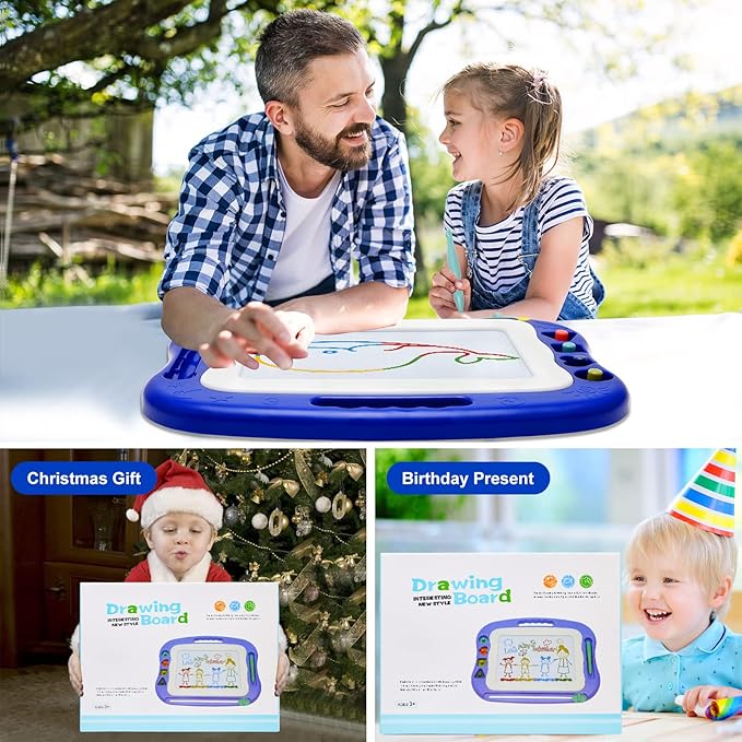 Magnetic Drawing Board,Large Doodle Board Toddler Toys for Girls Boys 3 4 5 6 7 Year Old Kids Gift Etch A Colorful Sketch Magnet Erasable Pad (Blue)