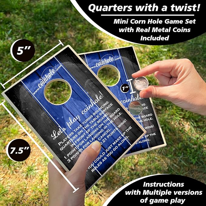 Desktop Coin Bouncing Party Set | Tabletop Cornhole Board | Small Travel Game Includes Coins