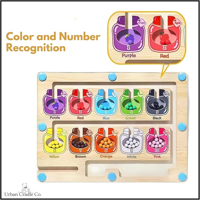 2-in-1 Educational Montessori Wooden Magnetic Board Candy Jars Theme, Double-Sided Number Learning Whiteboard, Color Matching Maze Toys for Kids, Birthday Gift for Kids