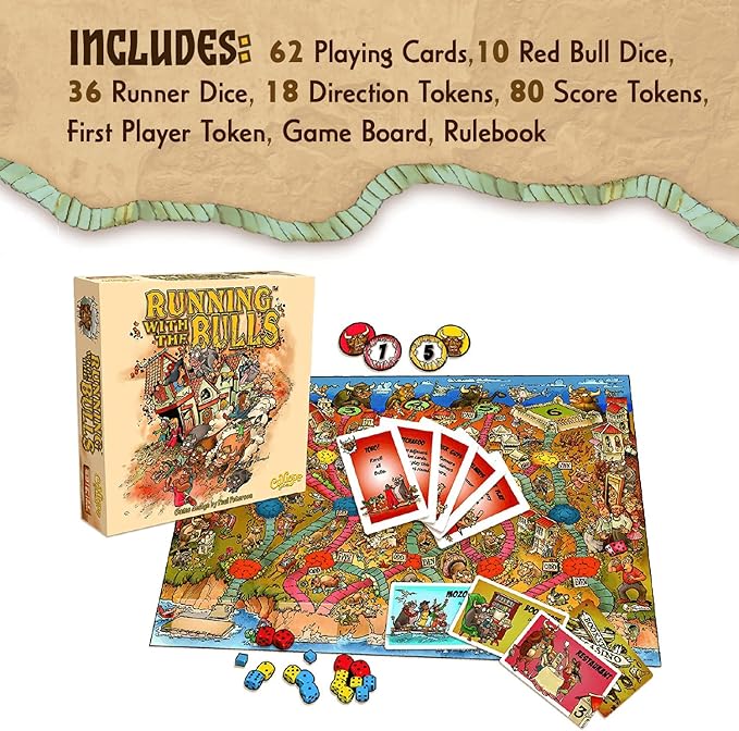 Calliope Games Running with the Bulls - Dice & Board Game - For Game Night - 2-6 Players