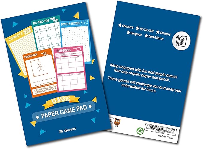 5 Portable Travel Game Activities Pad On The Go Plane Trip Pen Pencil and Paper Game for Kids 6 x 9-inches (75 Sheets)