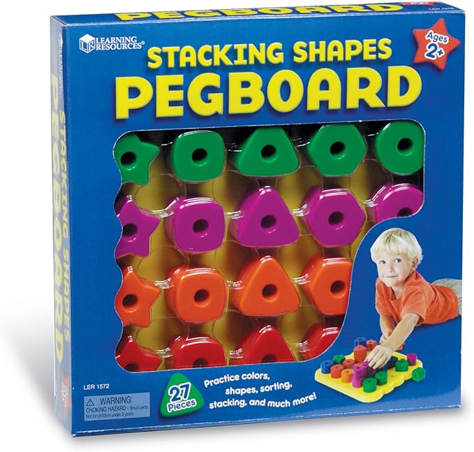 Learning Resources Stacking Shapes Pegboard, Toddler Pegboard, Stacking Pegboard Set, Fine Motor Toy, 27 Piece Set, Ages 2+