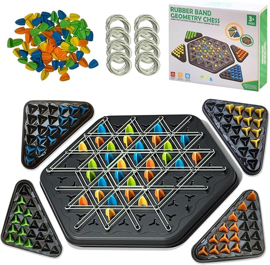 Chain Chess Game,Triangle Rubber Bands Chess Strategy Game Territorial Challenges Chess Geometric Board Table Games 2 to 4 Players,Educational Game for Adults and Kids for Family Night