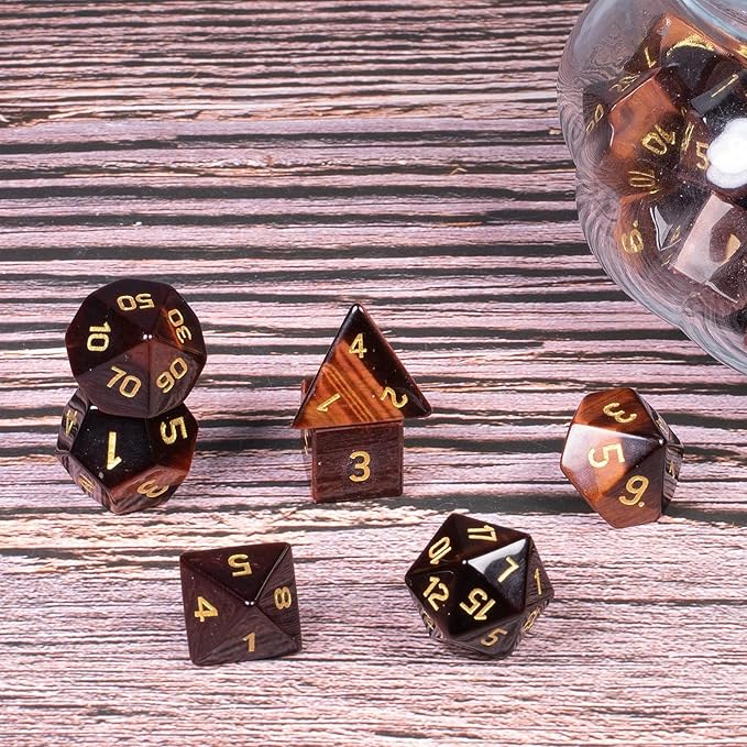 Nupuyai Healing Red Tiger's Eye Crystal D&D Polyhedral Dice Set with Box for Dungeons and Dragons, Set of 7 Table Top Game Dice for RPG MTG Roleplaying Collection