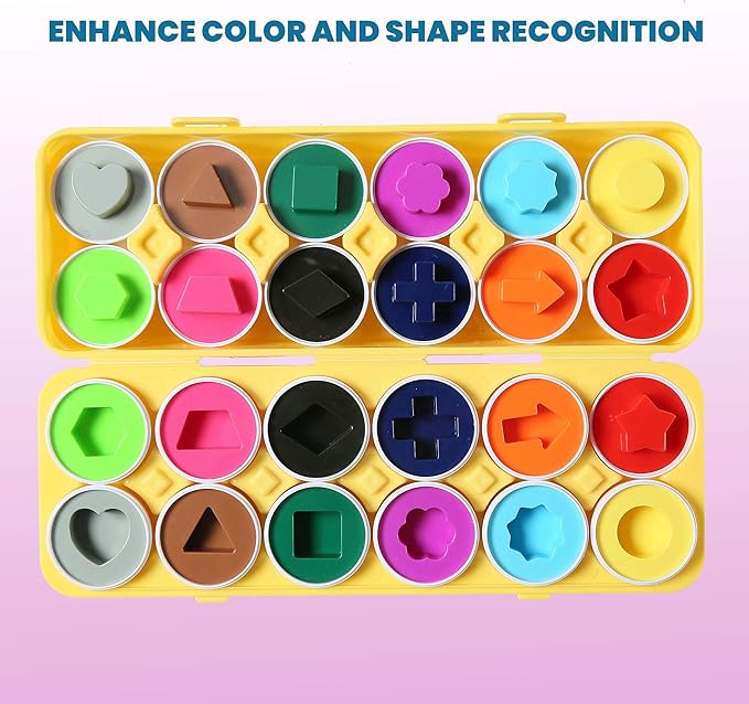 Dimple Fun Easter Egg Matching Toy Set (12 Eggs) - Toddler STEM Easter Basket Stuffers, Shape Recognition & Color Sorting Toys, Educational Easter Eggs for Kids, Play Egg Puzzle Set
