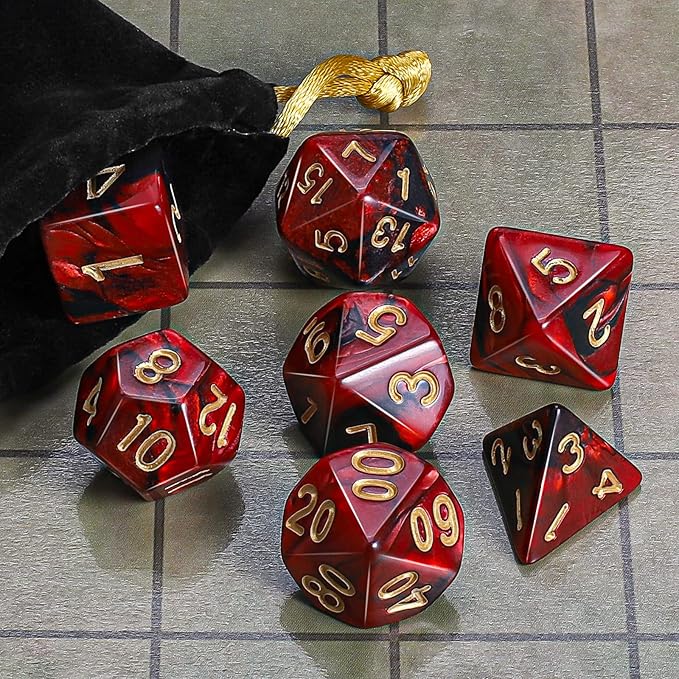 CiaraQ DND Polyhedral Dice Set with a Black Dice Bag for D&D RPG MTG Role Playing Table Games