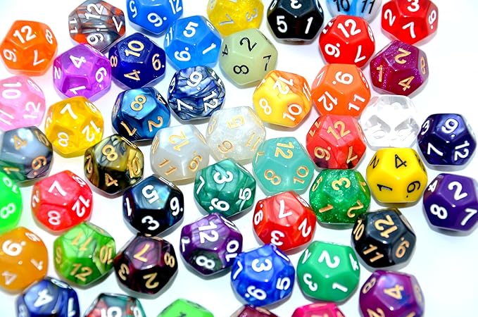 SmartDealsPro 50-Pack D12 12 Sided Dice Polyhedral Dice with Pouch for DND RPG MTG Table Game (D12, Mix Color)