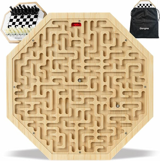 2-in-1 Kids Chess Set and Maze Board Game with Magnetic Chess Game, Mini Chess Set, Educational Marble Maze to Exercise Brain Thinking, Suitable for Kids and Teens Aged 6+