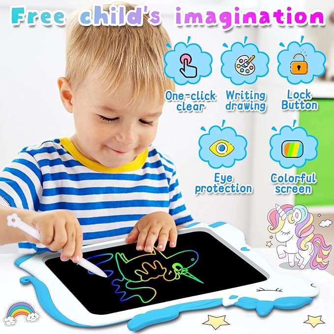 GJZZ Toys for Boys Gifts for 3 4 5 Years Old Boy - Unicorn 10inch Drawing Doodle Board, Toddler Toys, Learning Writing Board Kids Toys Age 6 7 8 for Christmas, Birthday, Blue